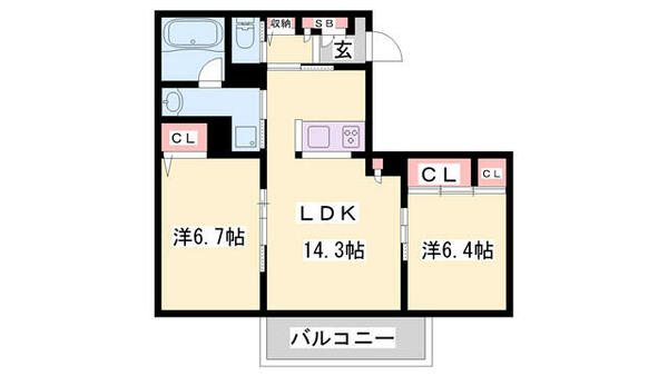 シャーメゾンＬａ・Ｆａｍｉ 203｜兵庫県姫路市井ノ口(賃貸アパート2LDK・2階・62.37㎡)の写真 その2