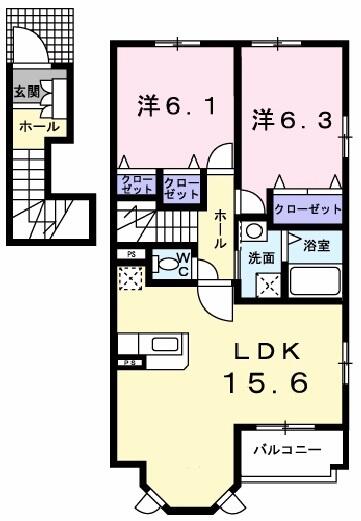 メゾンド　カルムＢ 201｜愛媛県西条市大町(賃貸アパート2LDK・2階・66.02㎡)の写真 その2