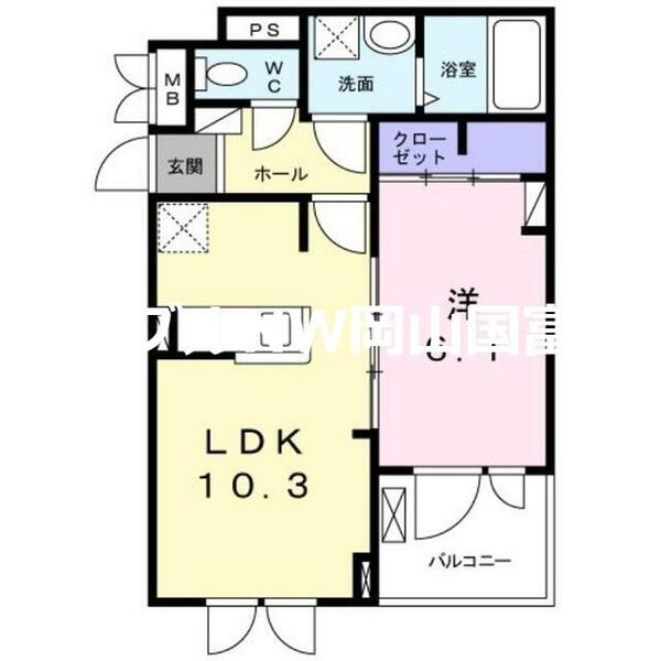 フィオーレ・タチバナＣ｜岡山県岡山市東区鉄(賃貸アパート1LDK・2階・40.14㎡)の写真 その2