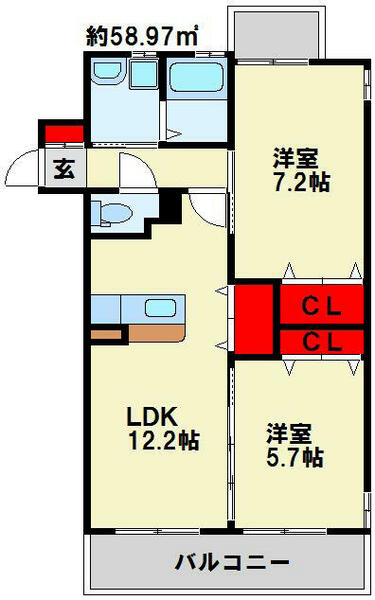 レジェンド砂津 803｜福岡県北九州市小倉北区砂津２丁目(賃貸マンション2LDK・8階・58.67㎡)の写真 その2