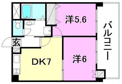 サザンコート６ 202｜愛媛県松山市新立町(賃貸マンション2DK・2階・41.85㎡)の写真 その2
