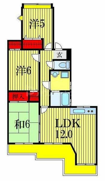 クリスタルパレス東船橋 205｜千葉県船橋市東船橋７丁目(賃貸マンション3LDK・2階・63.71㎡)の写真 その2