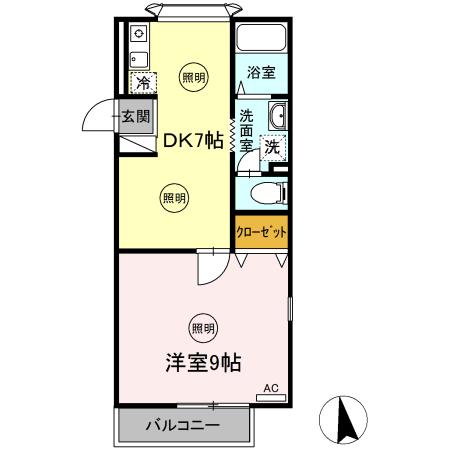 セジュール山西　Ｂ棟 201｜香川県坂出市青葉町(賃貸アパート1DK・2階・37.26㎡)の写真 その2