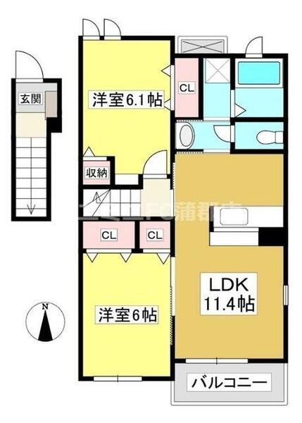 アヤソフィヤⅠ 201｜愛知県蒲郡市鹿島町鬼越(賃貸アパート2LDK・2階・57.12㎡)の写真 その2