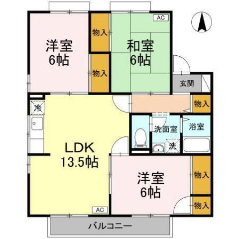 セジュールいくし　Ａ・Ｂ・Ｃ・Ｄ A202｜愛媛県松山市生石町(賃貸アパート3LDK・2階・70.35㎡)の写真 その2