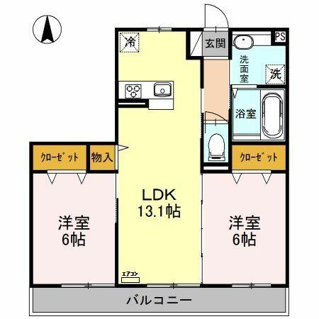 埼玉県吉川市中曽根２丁目(賃貸アパート2LDK・2階・57.73㎡)の写真 その2