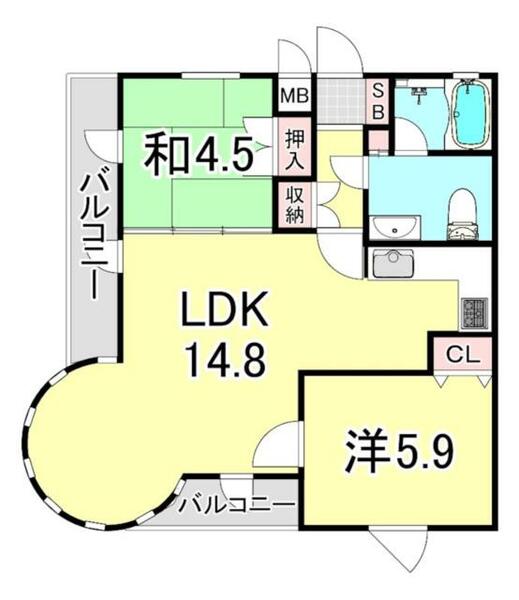 兵庫県尼崎市富松町３丁目(賃貸マンション2LDK・2階・57.84㎡)の写真 その2