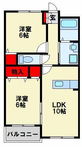 プレアール感田 202｜福岡県直方市大字感田(賃貸マンション2LDK・2階・53.57㎡)の写真 その2