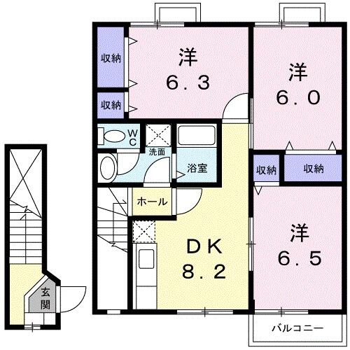 静岡県浜松市浜名区根堅(賃貸アパート3DK・2階・65.07㎡)の写真 その2