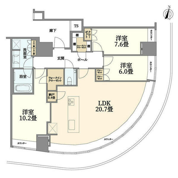 Ｂｒｉｌｌｉａ　Ｔｏｗｅｒ　堂島｜大阪府大阪市北区堂島２丁目(賃貸マンション3LDK・21階・110.44㎡)の写真 その2