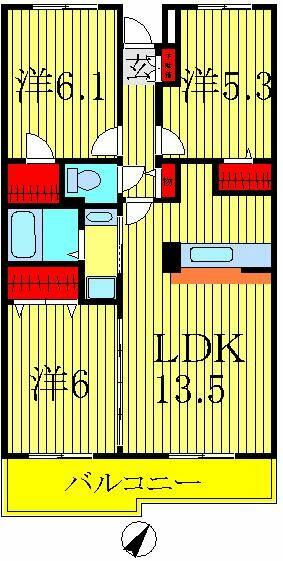 千葉県柏市藤心３丁目(賃貸マンション3LDK・1階・65.02㎡)の写真 その2