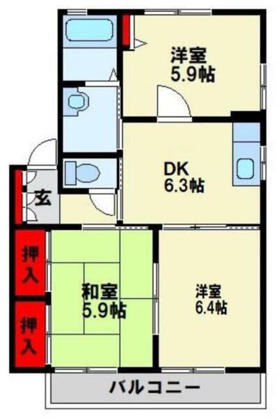 ソレイユドミール溝堀 201｜福岡県直方市溝堀２丁目(賃貸アパート3DK・2階・54.86㎡)の写真 その2