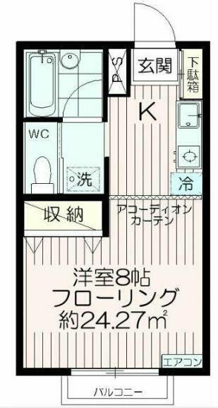 コーポリリー 205｜東京都八王子市下柚木(賃貸アパート1K・2階・24.27㎡)の写真 その2