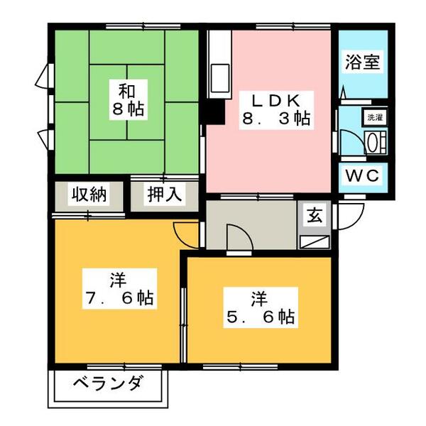 ペールフレグランス　Ｗ棟 201｜長野県長野市大字高田(賃貸アパート3DK・2階・62.63㎡)の写真 その2