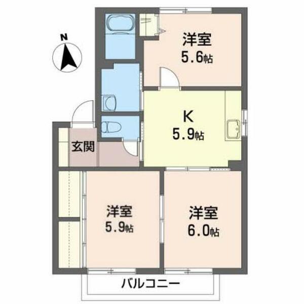 パインハウス 201｜福島県福島市渡利字扇田町(賃貸アパート3K・2階・53.30㎡)の写真 その2