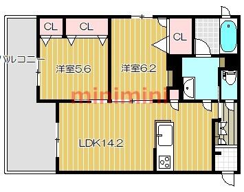 大阪府茨木市春日１丁目(賃貸マンション2LDK・3階・60.83㎡)の写真 その2