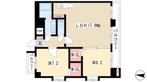 プロビデンス葵タワー 1302｜愛知県名古屋市東区葵２丁目(賃貸マンション2LDK・13階・68.42㎡)の写真 その2