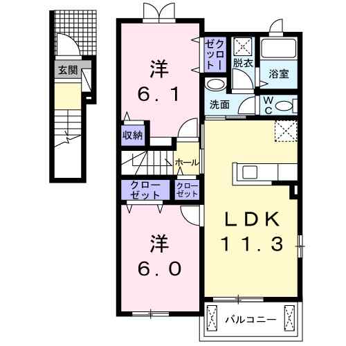 ドリームパレスＢ 201｜宮城県黒川郡大和町吉岡東２丁目(賃貸アパート2LDK・2階・57.07㎡)の写真 その2