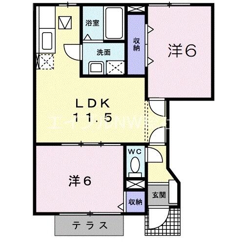 ミドルロ－ドＡ 102｜岡山県総社市中央６丁目(賃貸アパート2LDK・1階・53.51㎡)の写真 その2