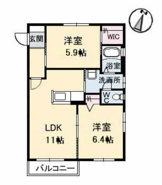 メゾンスカイヒルズ　Ｑ棟 Q0127｜山口県山口市江良３丁目(賃貸アパート2LDK・1階・51.66㎡)の写真 その2