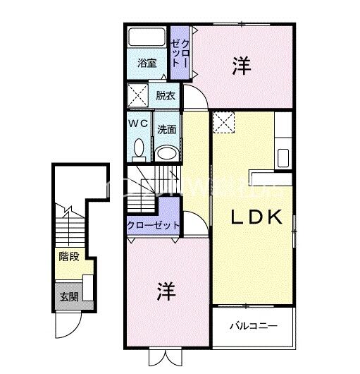 シャン・クル－セ 203｜岡山県総社市中央１丁目(賃貸アパート2LDK・2階・57.02㎡)の写真 その2