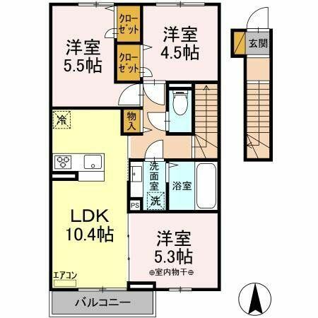 千葉県白井市根(賃貸アパート3LDK・2階・64.15㎡)の写真 その2