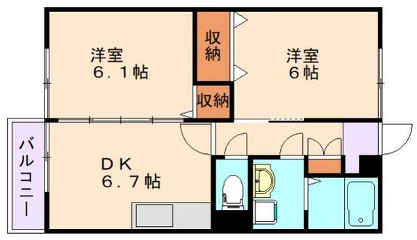 福岡県飯塚市花瀬(賃貸アパート2DK・2階・47.00㎡)の写真 その2