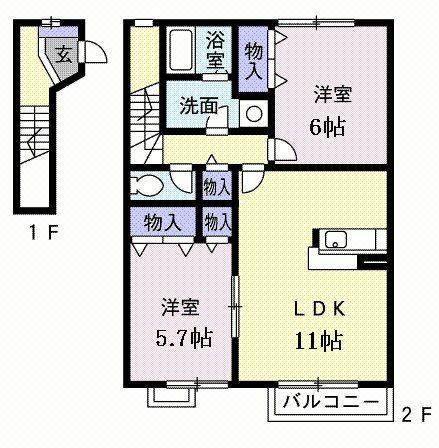 エクセルコートｐａｒｔＩＩ－｜千葉県船橋市南三咲１丁目(賃貸アパート2LDK・2階・60.84㎡)の写真 その2