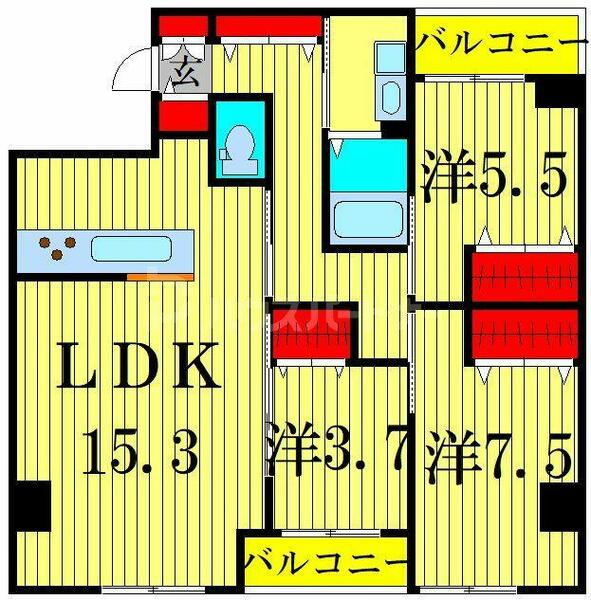 フリーダムファン 806｜東京都葛飾区金町３丁目(賃貸マンション3LDK・8階・76.25㎡)の写真 その2