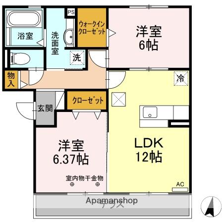 愛知県春日井市上条町３丁目(賃貸アパート2LDK・1階・61.74㎡)の写真 その2