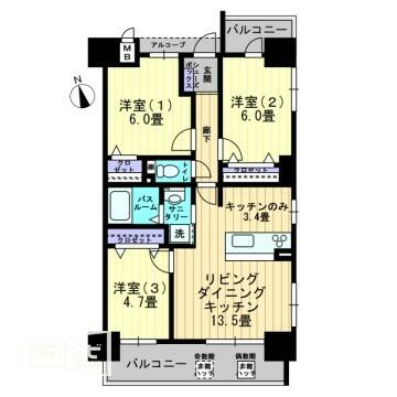 アルファライフ栗林駅北 606｜香川県高松市花園町１丁目(賃貸マンション3LDK・6階・65.51㎡)の写真 その2