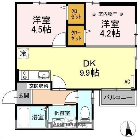 宮城県仙台市宮城野区福室１丁目(賃貸アパート2DK・2階・45.10㎡)の写真 その2