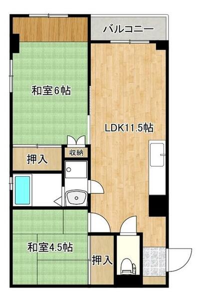 ファースト松戸ハイツ 401｜千葉県松戸市松戸(賃貸マンション2LDK・4階・49.68㎡)の写真 その2