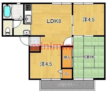 サンモリックＡ棟 206｜大阪府高槻市西真上２丁目(賃貸アパート3LDK・2階・46.00㎡)の写真 その2