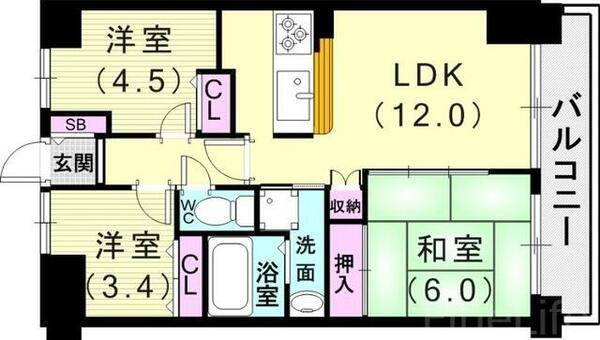 兵庫県神戸市長田区長者町(賃貸マンション3LDK・3階・60.19㎡)の写真 その2