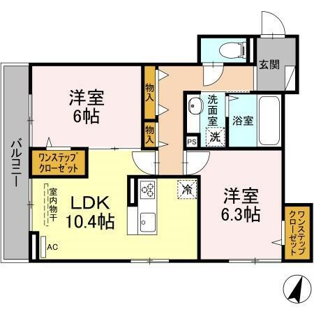 神奈川県川崎市中原区上小田中１丁目(賃貸アパート2LDK・2階・57.64㎡)の写真 その2