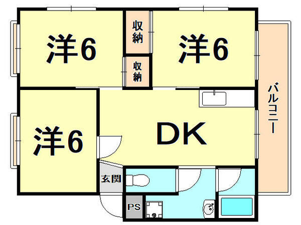 兵庫県西宮市松風町(賃貸マンション3DK・3階・57.00㎡)の写真 その2
