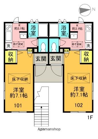 グレイスシャトル 101｜千葉県浦安市当代島３丁目(賃貸アパート1K・1階・23.70㎡)の写真 その2