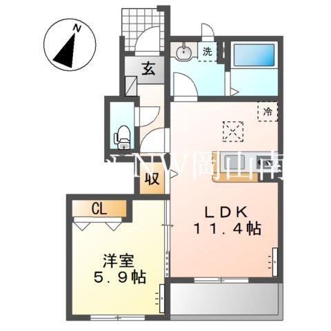 岡山県岡山市南区東畦(賃貸アパート1LDK・1階・42.54㎡)の写真 その2