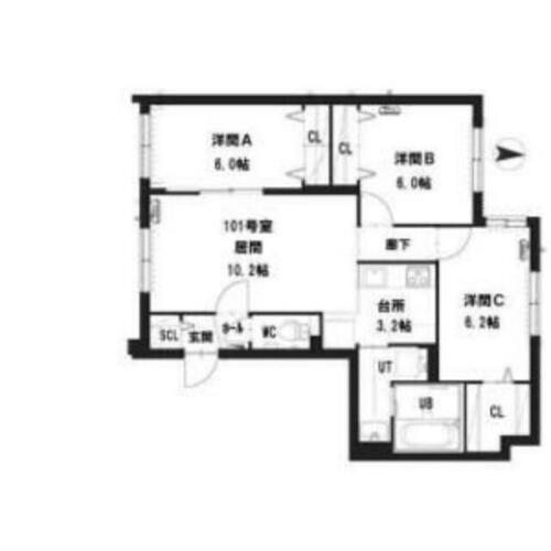 北海道札幌市南区南三十四条西１０丁目（マンション）の賃貸物件の間取り