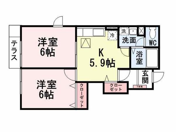 グランシャリオＢ 103｜福岡県北九州市若松区大字払川(賃貸アパート2K・1階・42.77㎡)の写真 その2