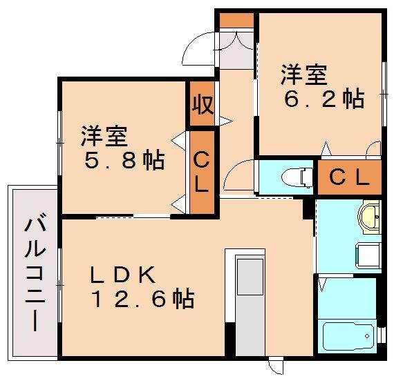 福岡県宮若市福丸(賃貸アパート2LDK・2階・54.81㎡)の写真 その2