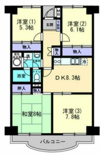 グリーンコーポ藤代Ⅰ号棟 416｜茨城県取手市宮和田(賃貸マンション4DK・4階・81.70㎡)の写真 その2