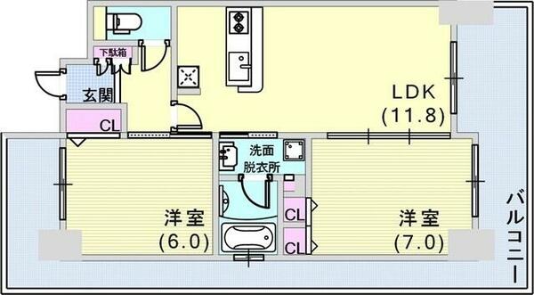 エステムプラザ神戸西Ⅴミラージュ｜兵庫県神戸市兵庫区西宮内町(賃貸マンション2LDK・2階・53.76㎡)の写真 その2
