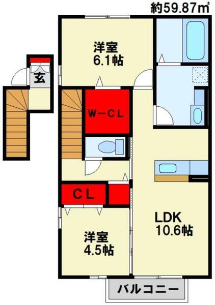 ノールマルシェ　Ａ棟 201｜福岡県行橋市行事３丁目(賃貸アパート2LDK・2階・59.87㎡)の写真 その2