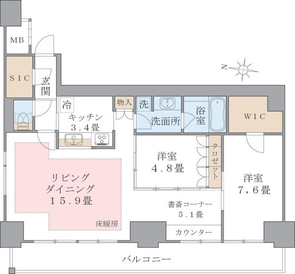 Ｂｒｉｌｌｉａ　ｉｓｔ　東雲キャナルコート 912｜東京都江東区東雲１丁目(賃貸マンション2LDK・9階・82.36㎡)の写真 その2