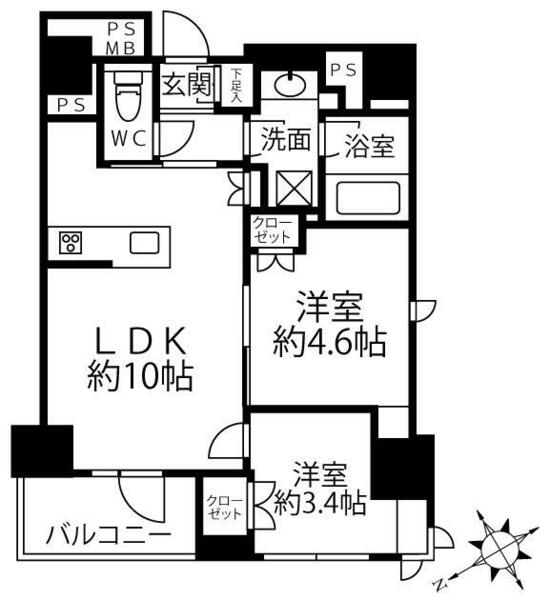 クリオラベルヴィ新富町｜東京都中央区新富２丁目(賃貸マンション2LDK・4階・43.04㎡)の写真 その2