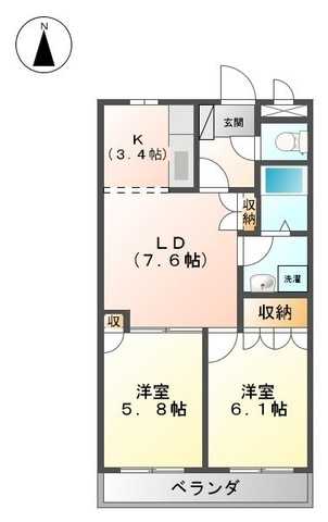 ヴァンベールⅡ 205｜愛媛県西条市朔日市(賃貸アパート2LDK・2階・51.66㎡)の写真 その2