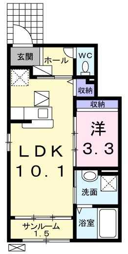 ラウレールＢ 105｜愛媛県西条市新田(賃貸アパート1LDK・1階・35.55㎡)の写真 その2