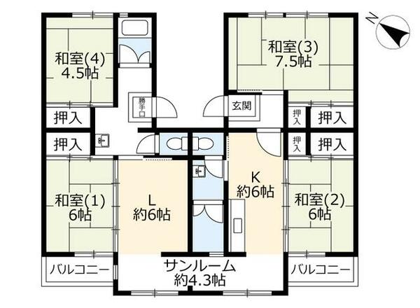 ＵＲ花山東 0050601｜兵庫県神戸市北区花山東町(賃貸マンション4LK・6階・98.46㎡)の写真 その2